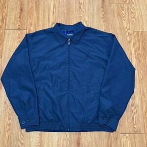 Chaps Ralph Lauren Men's Jacket Large Full Zip Bomber Plaid Lined Preppy Blue